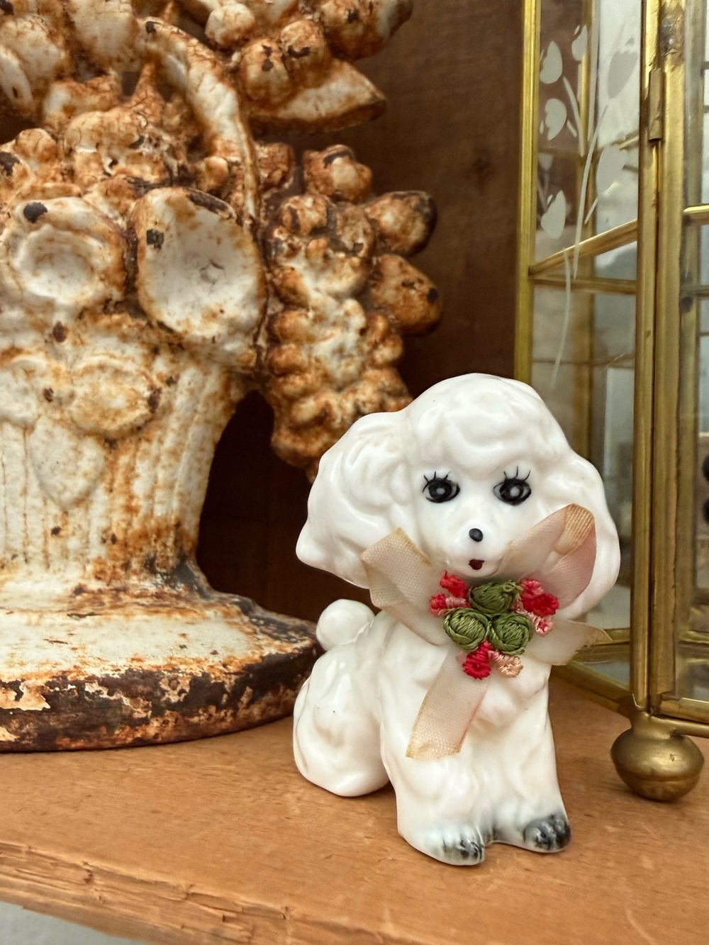 Vintage Poodle Figurine Miniature Doll House Trinket Box